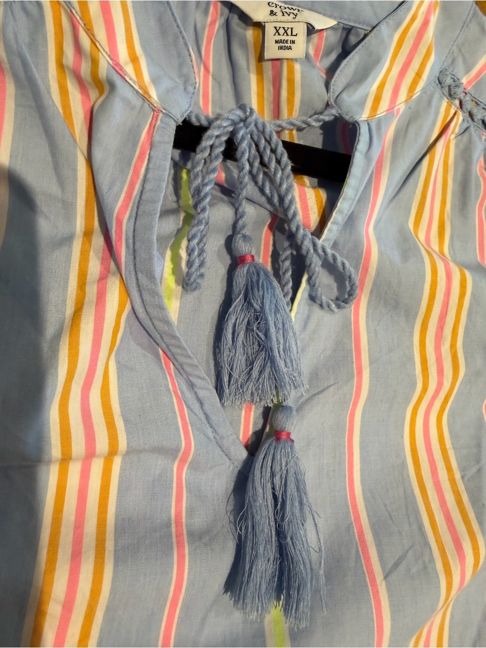 crown & ivy Pastel Blue Multicolor Striped V-Neck Dress - Picture 9 of 9